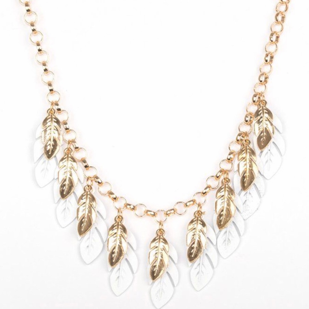 Paparazzi gold and white feather necklace